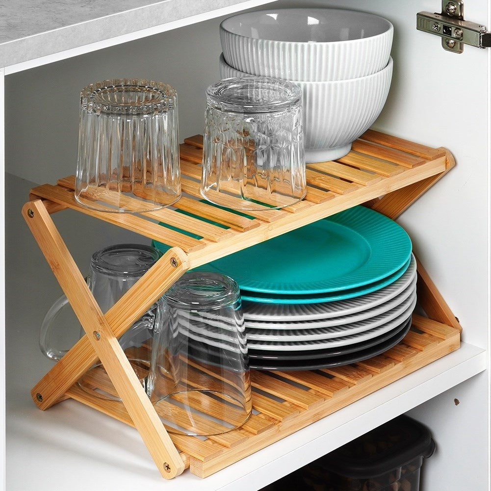 Two-story bamboo shelf for kitchen, bathroom & office