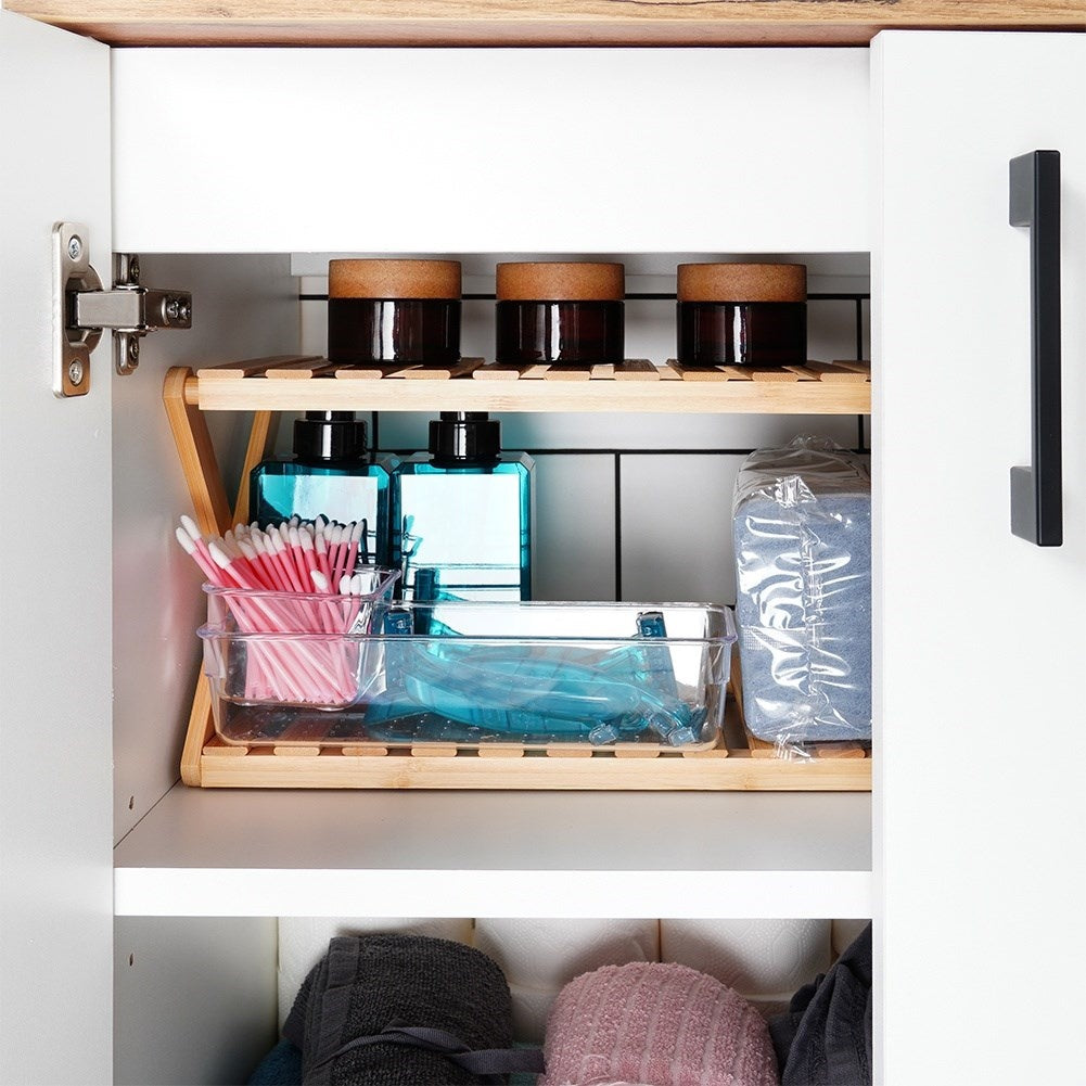 Two-story bamboo shelf for kitchen, bathroom & office