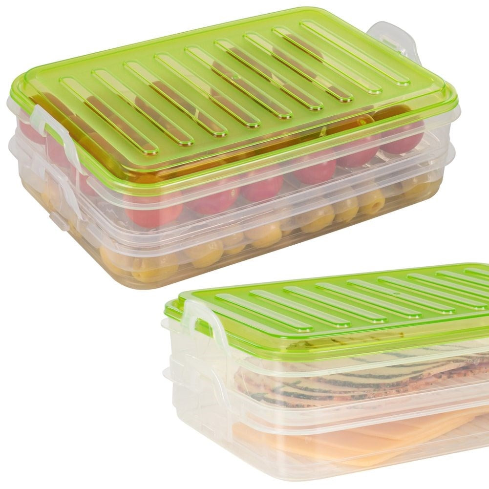 Two-story container for cold cuts, cheese and vegetables