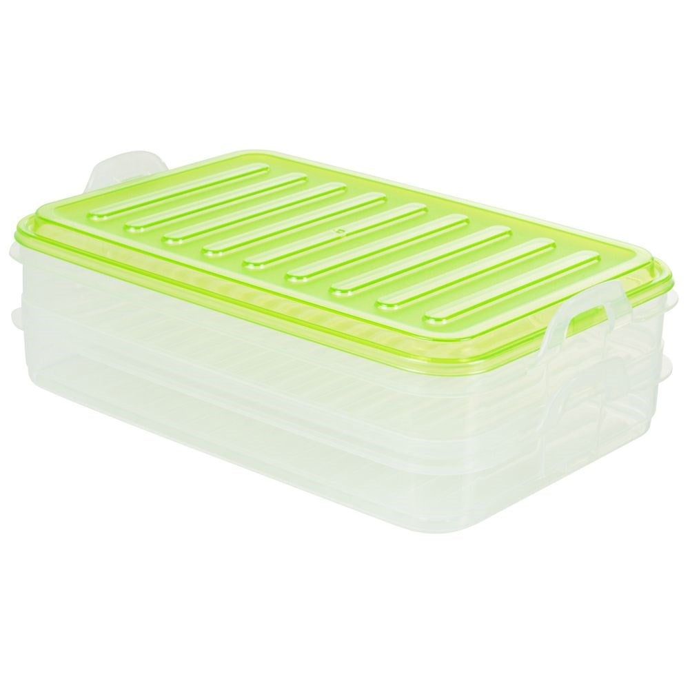 Two-story container for cold cuts, cheese and vegetables
