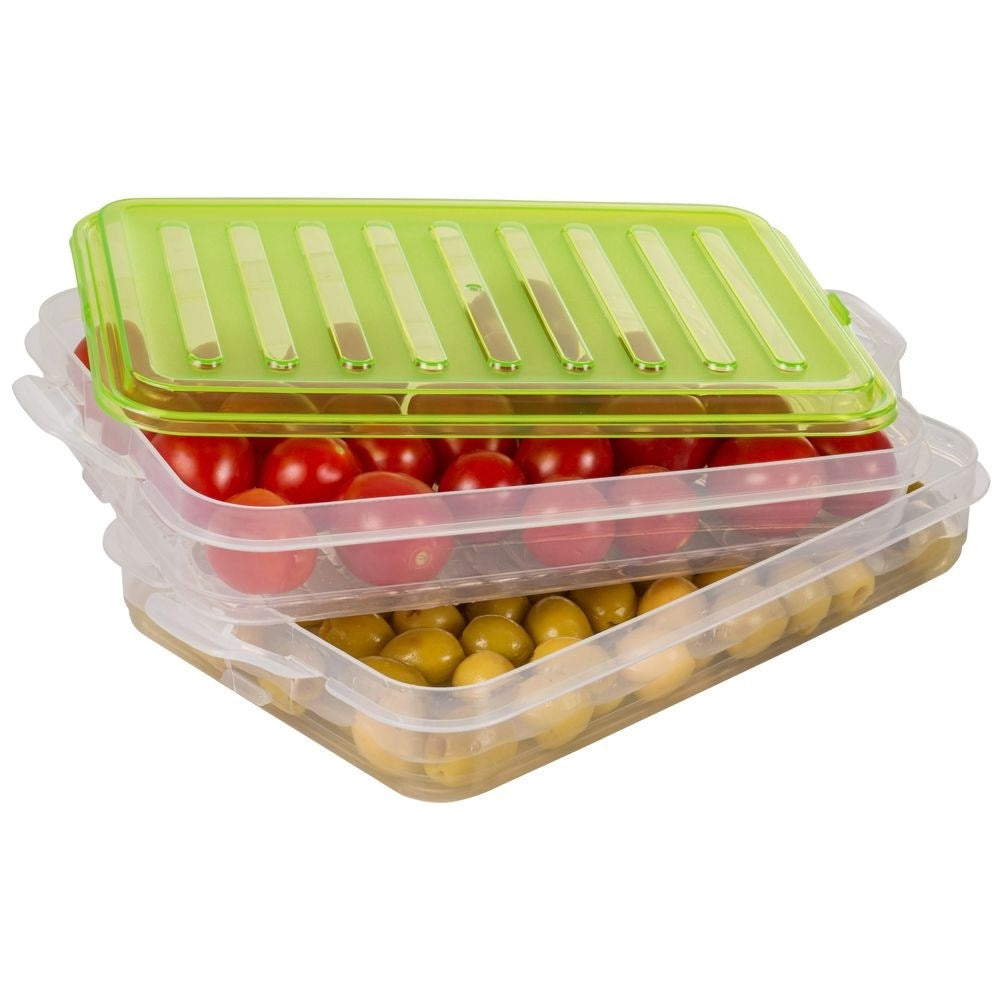 Two-story container for cold cuts, cheese and vegetables