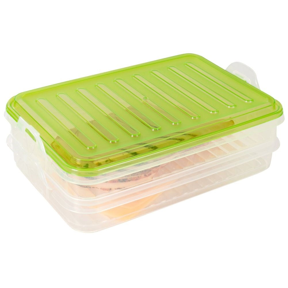 Two-story container for cold cuts, cheese and vegetables