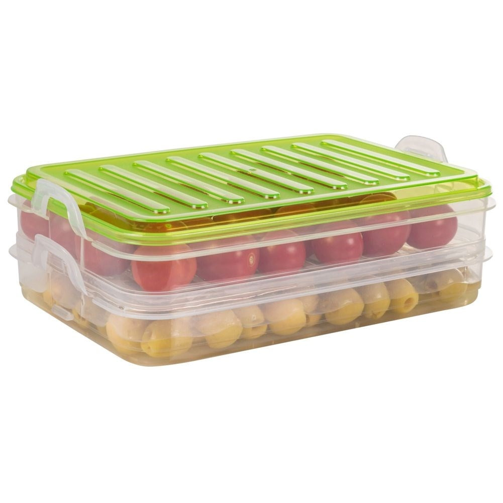 Two-story container for cold cuts, cheese and vegetables