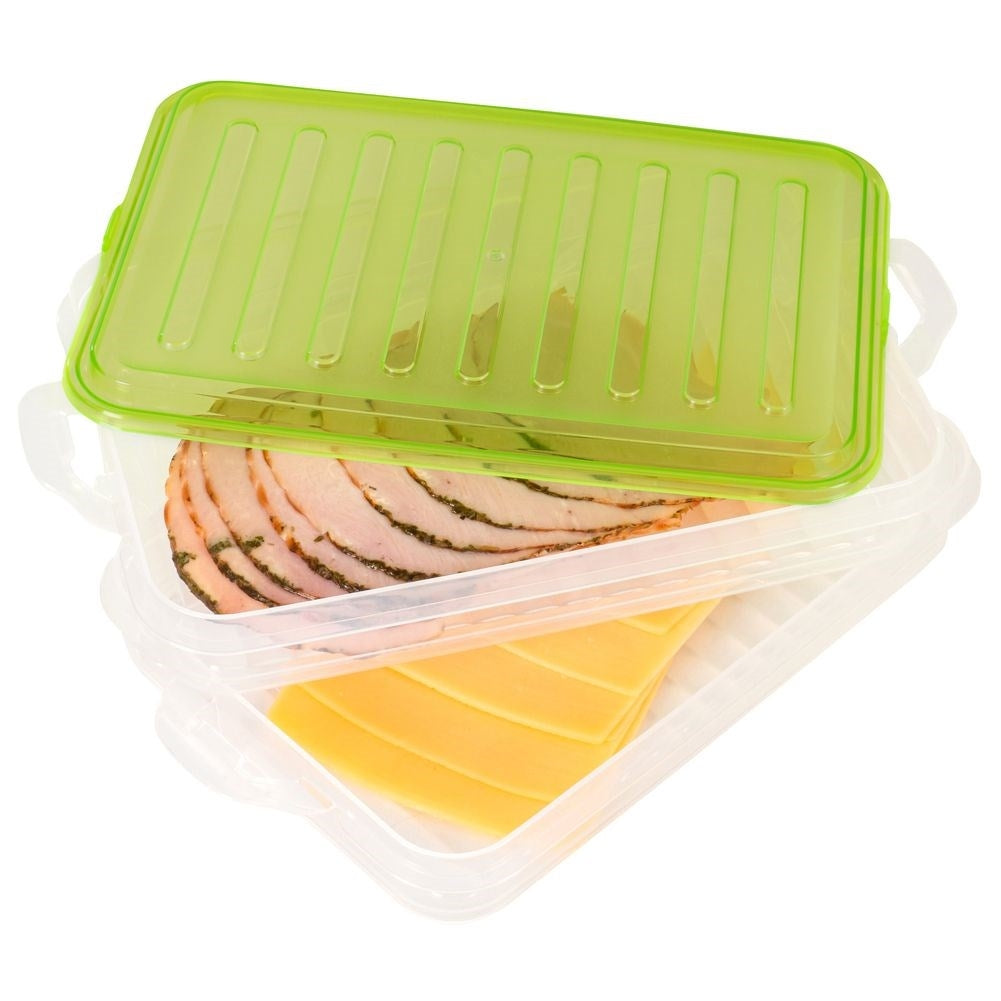 Two-story container for cold cuts, cheese and vegetables