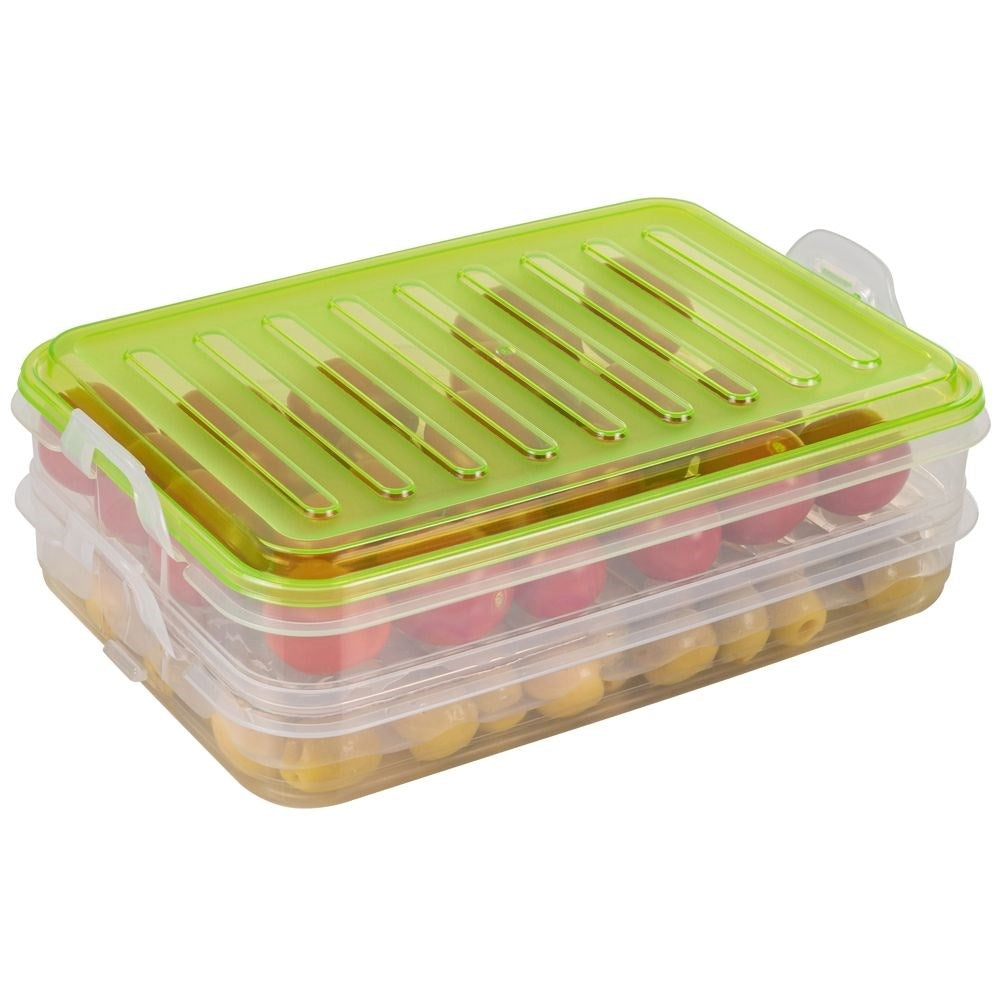 Two-story container for cold cuts, cheese and vegetables