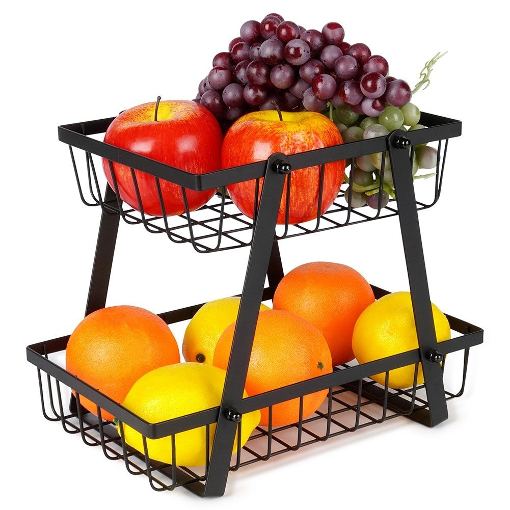 Two-story fruit basket in black industrial metal