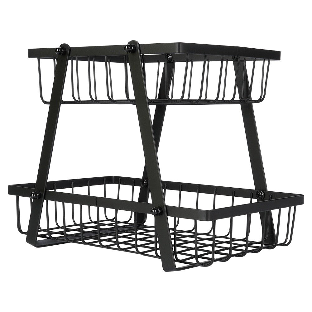 Two-story fruit basket in black industrial metal