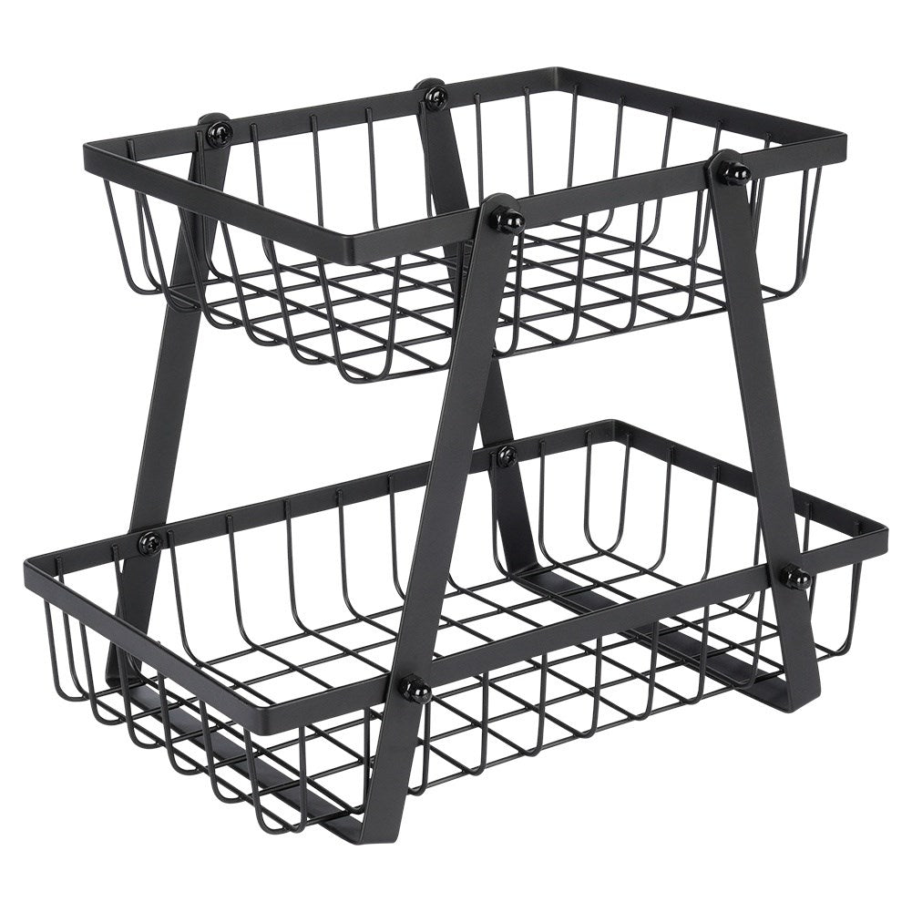 Two-story fruit basket in black industrial metal