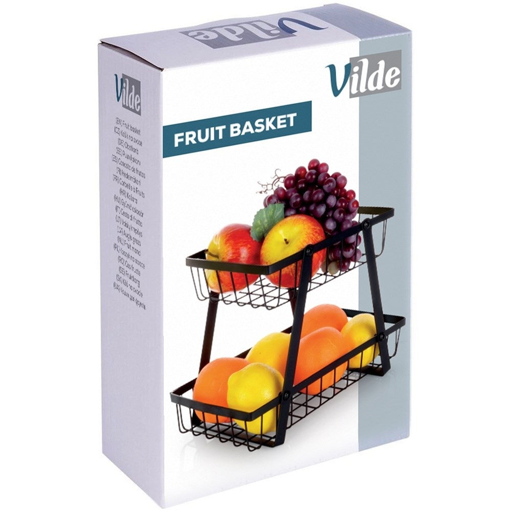 Two-story fruit basket in black industrial metal