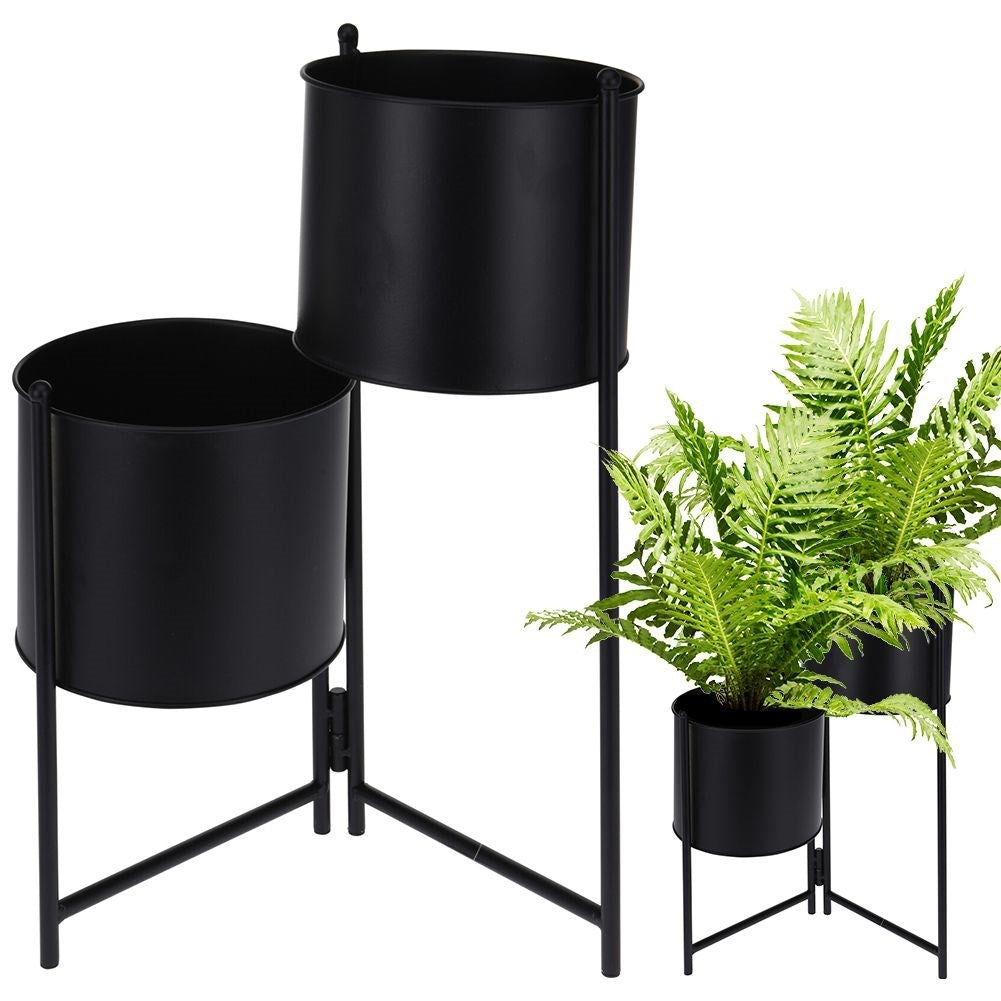 Two-tier Flower Stand in Metal with Matt Black Finish