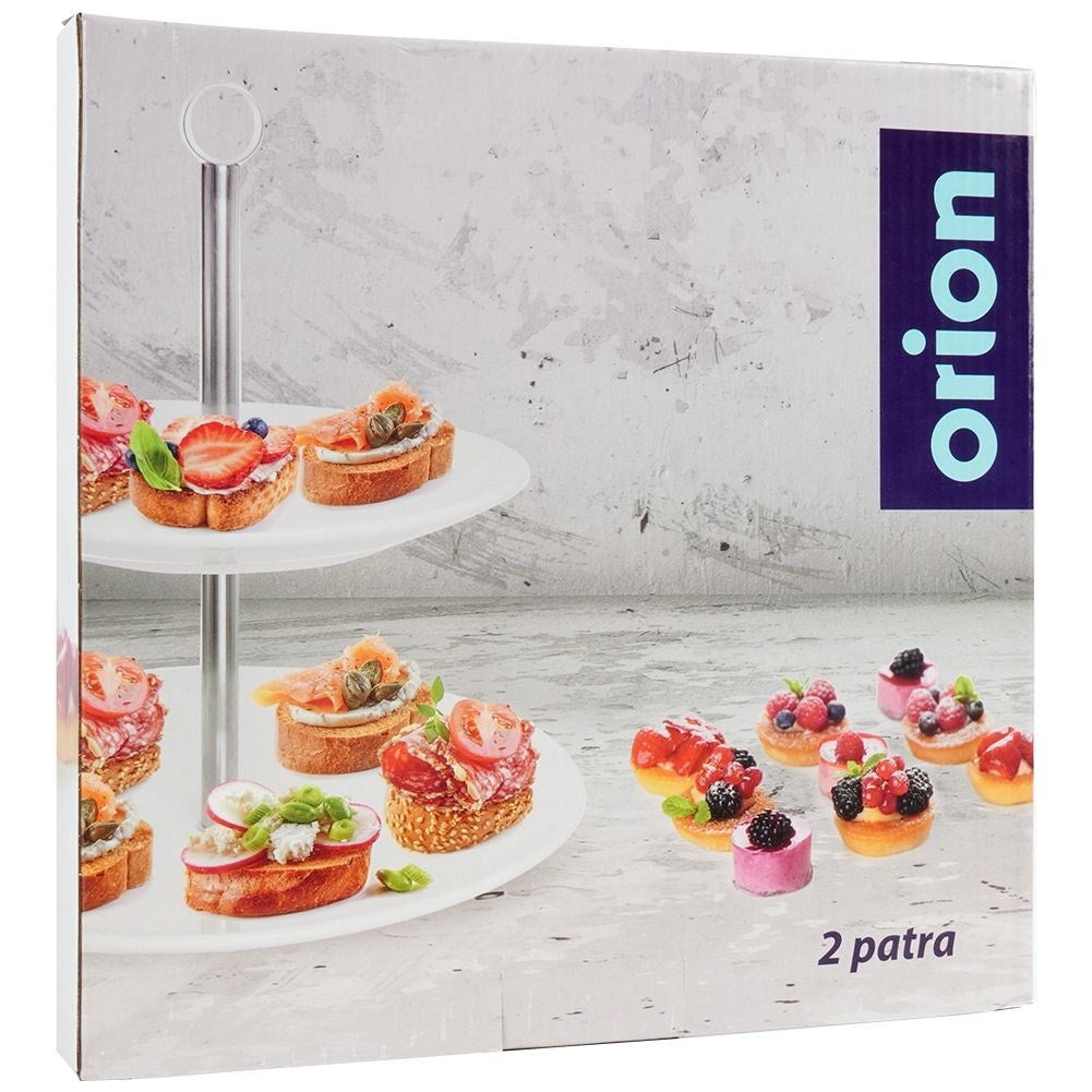 Two-tier cookie dish in white porcelain and stainless steel