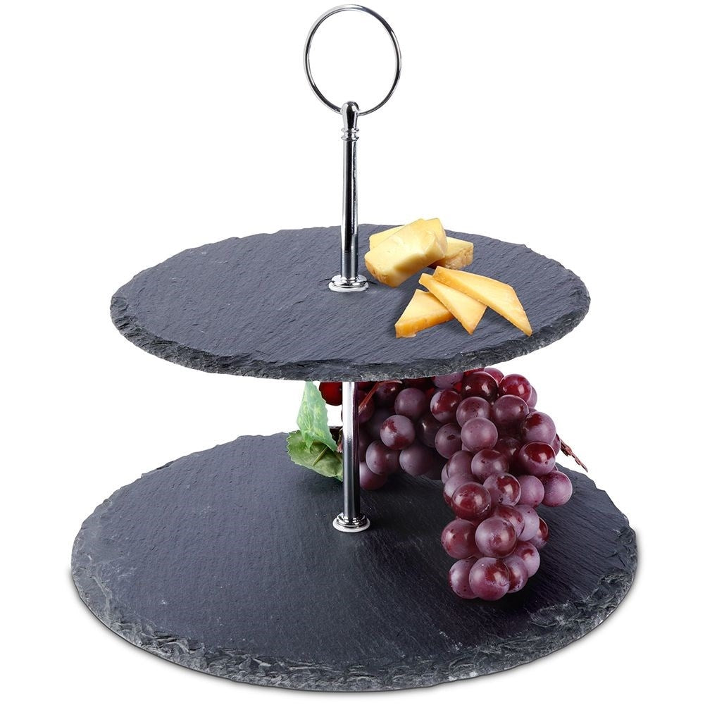 Two-tier cookie tray for cookies, fruit and snacks in slate stone