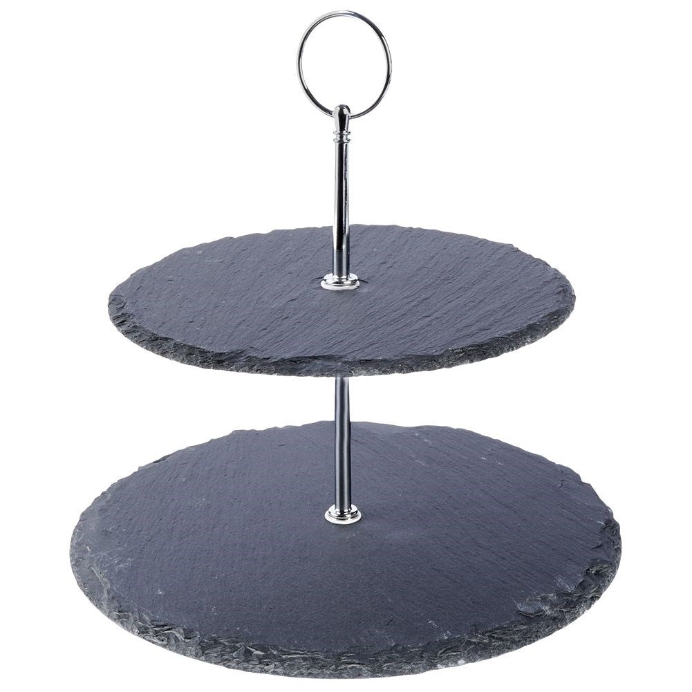 Two-tier cookie tray for cookies, fruit and snacks in slate stone