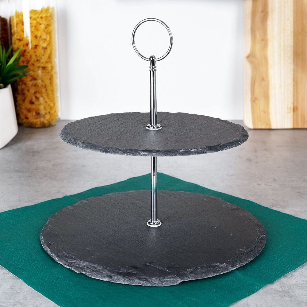 Two-tier cookie tray for cookies, fruit and snacks in slate stone