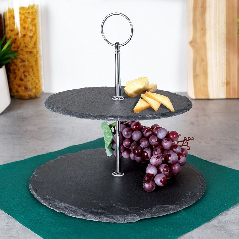 Two-tier cookie tray for cookies, fruit and snacks in slate stone
