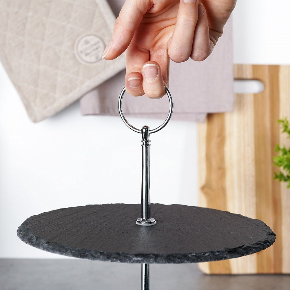 Two-tier cookie tray for cookies, fruit and snacks in slate stone