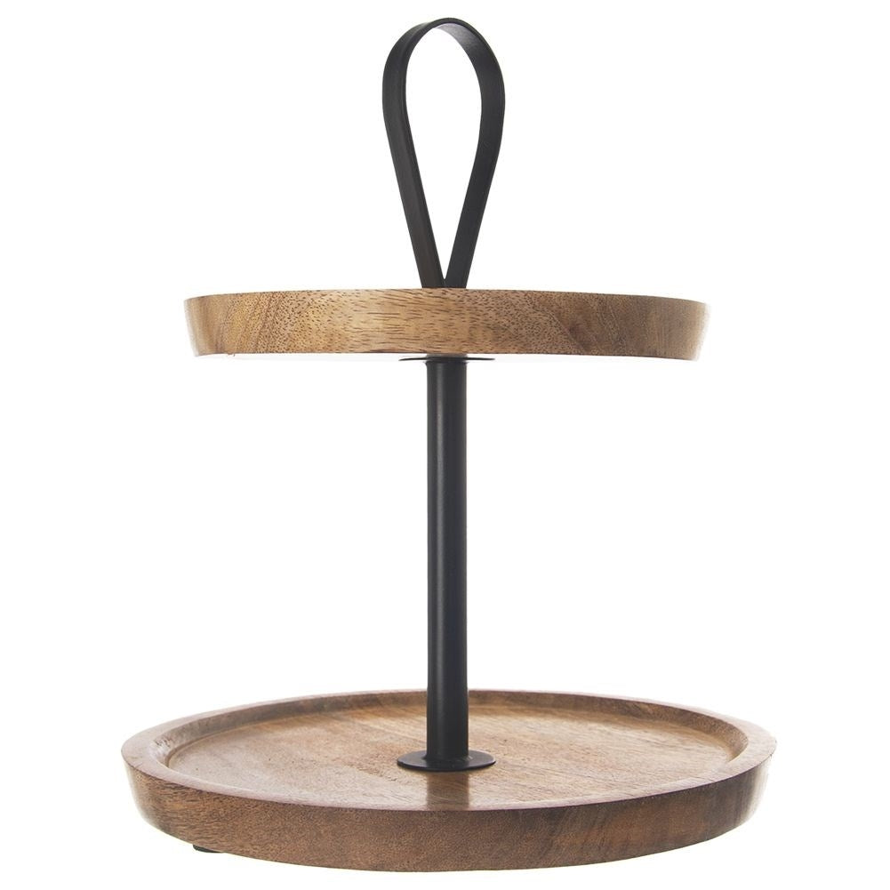 Two-tier cookie tray in mango wood and metal for cookies and snacks