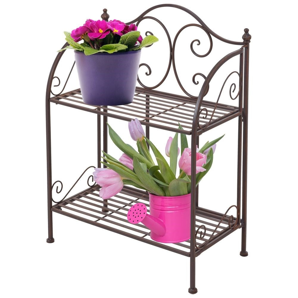 Two-tier flower stand in black-brown metal for plants