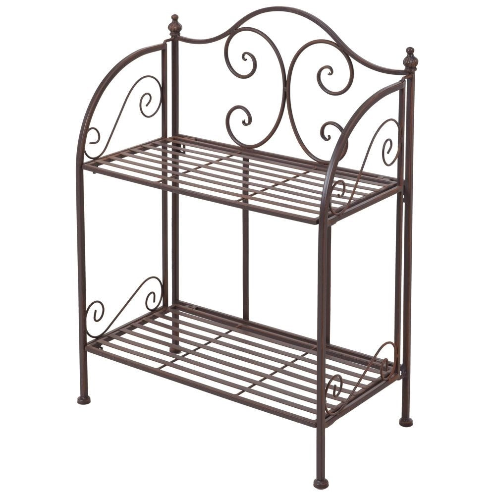 Two-tier flower stand in black-brown metal for plants