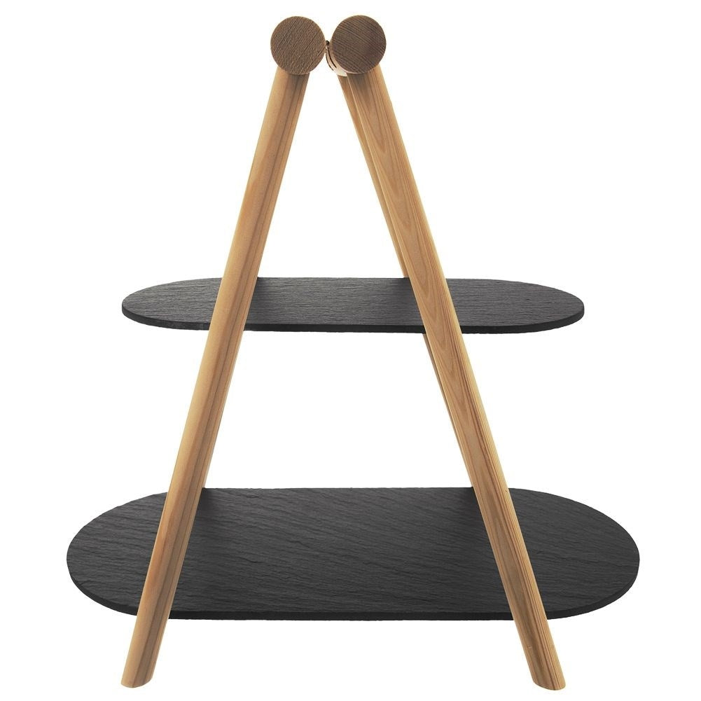 Two-tier platter for charcuterie, cheeses, cakes and fruit