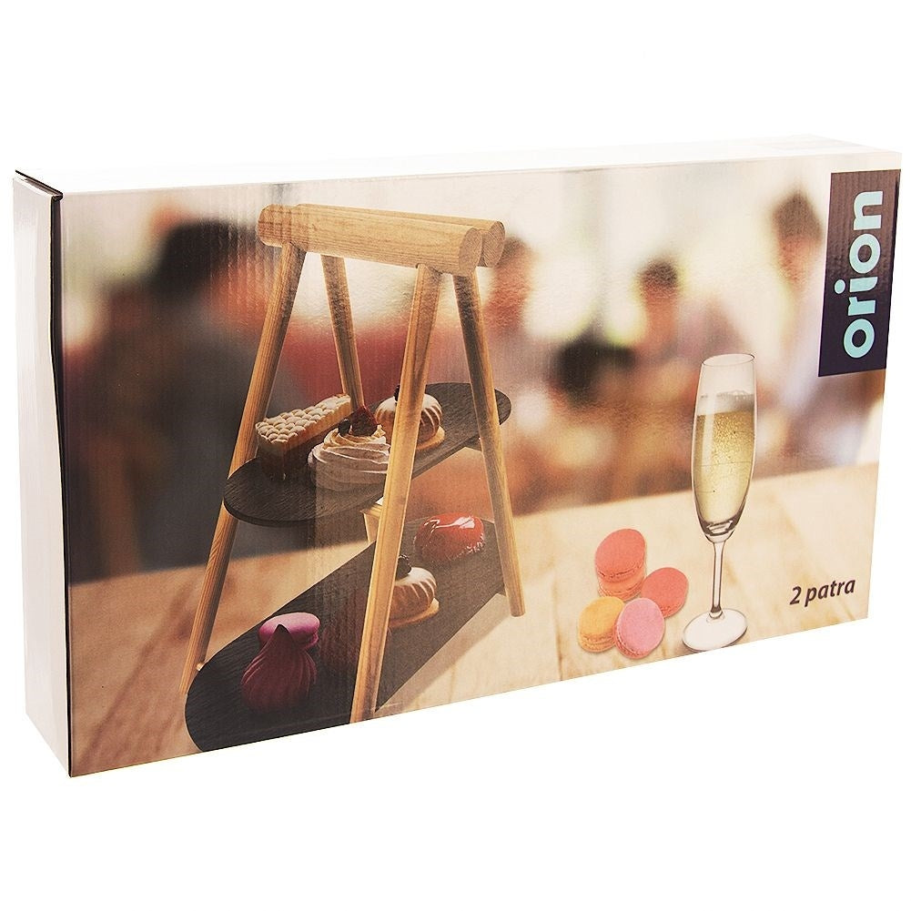 Two-tier platter for charcuterie, cheeses, cakes and fruit