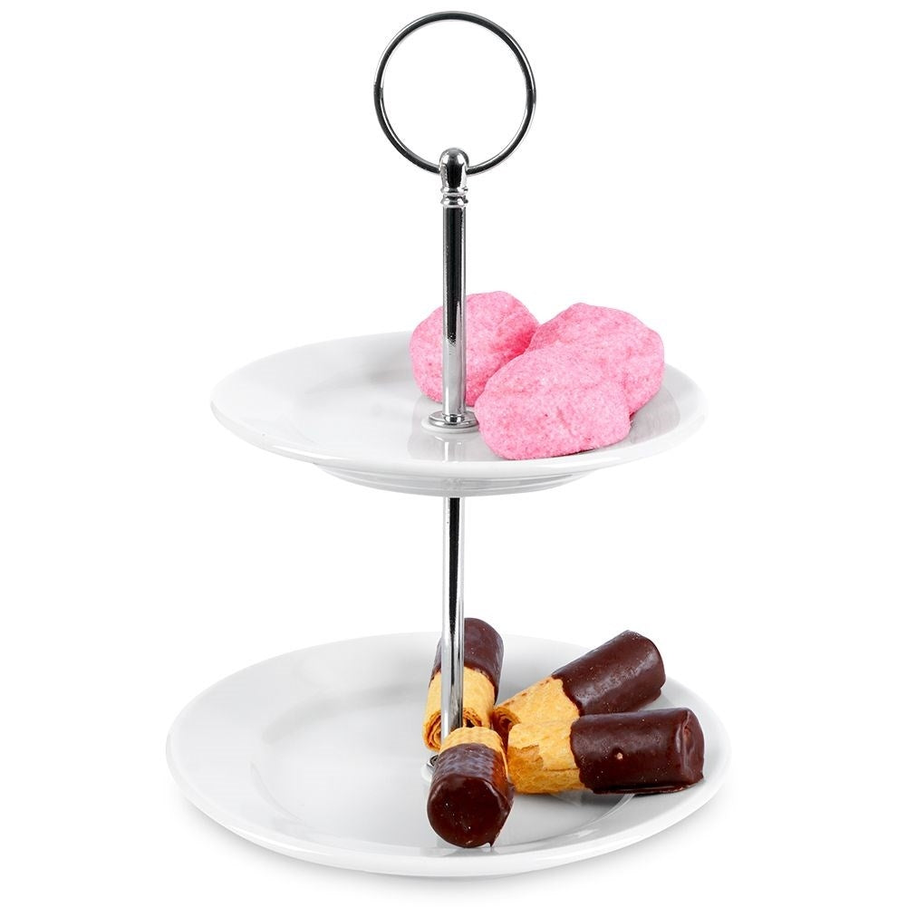 Two-tier porcelain dish for cupcakes, cakes and desserts