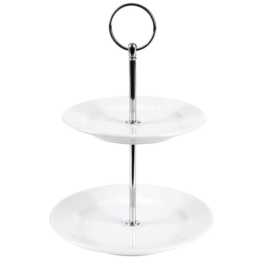 Two-tier porcelain dish for cupcakes, cakes and desserts