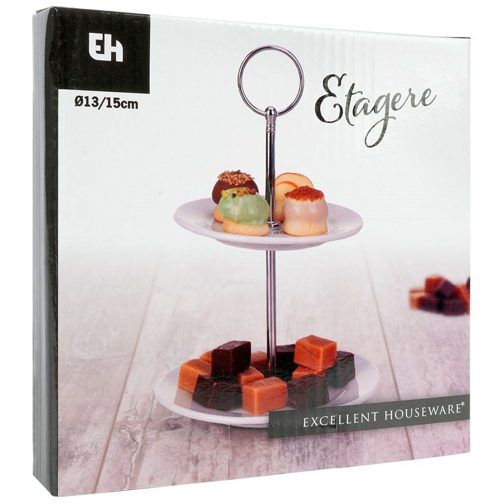 Two-tier porcelain dish for cupcakes, cakes and desserts