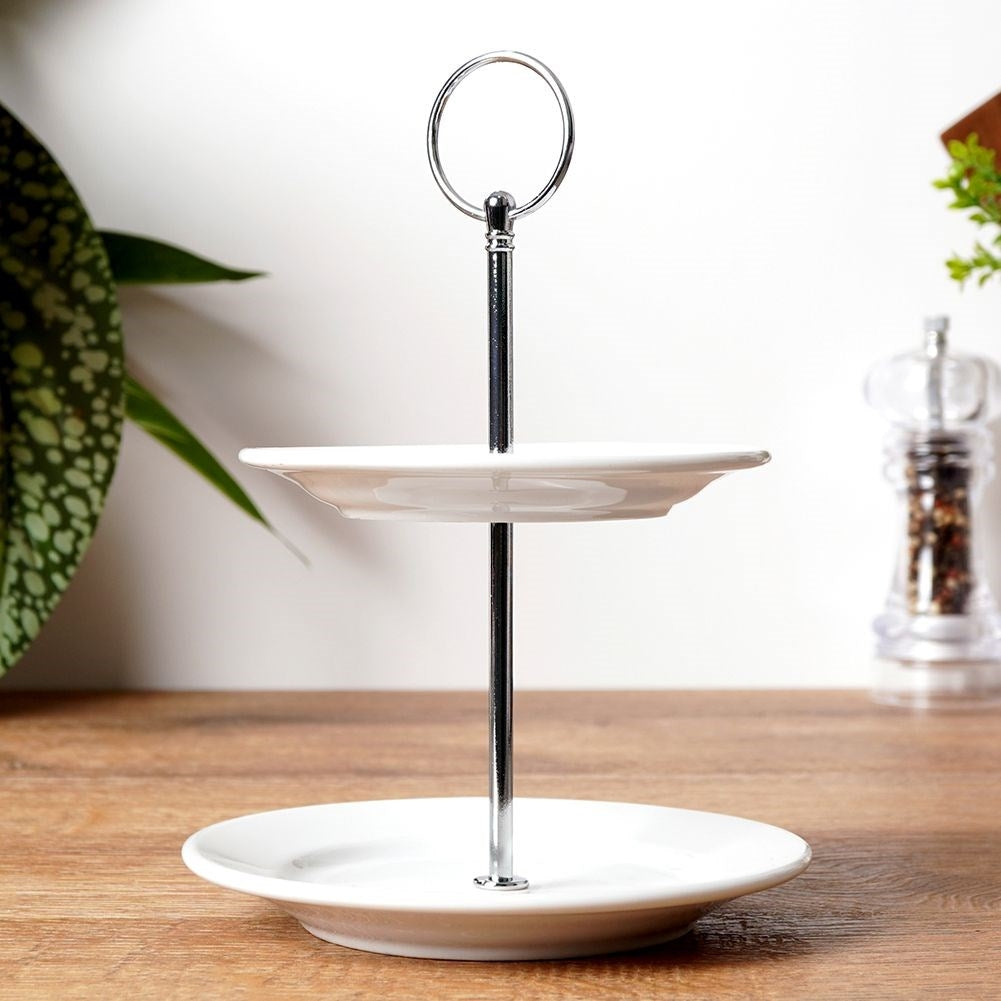 Two-tier porcelain dish for cupcakes, cakes and desserts
