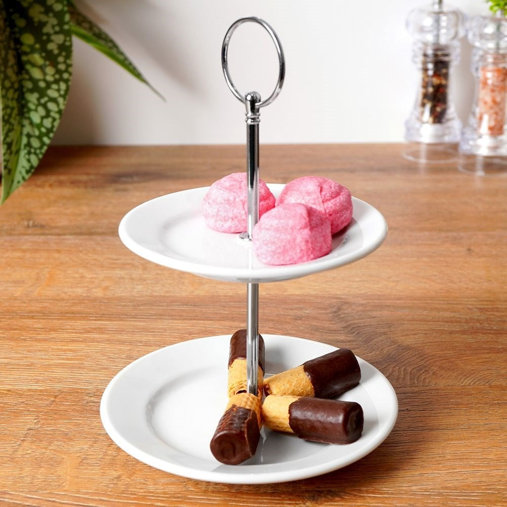 Two-tier porcelain dish for cupcakes, cakes and desserts