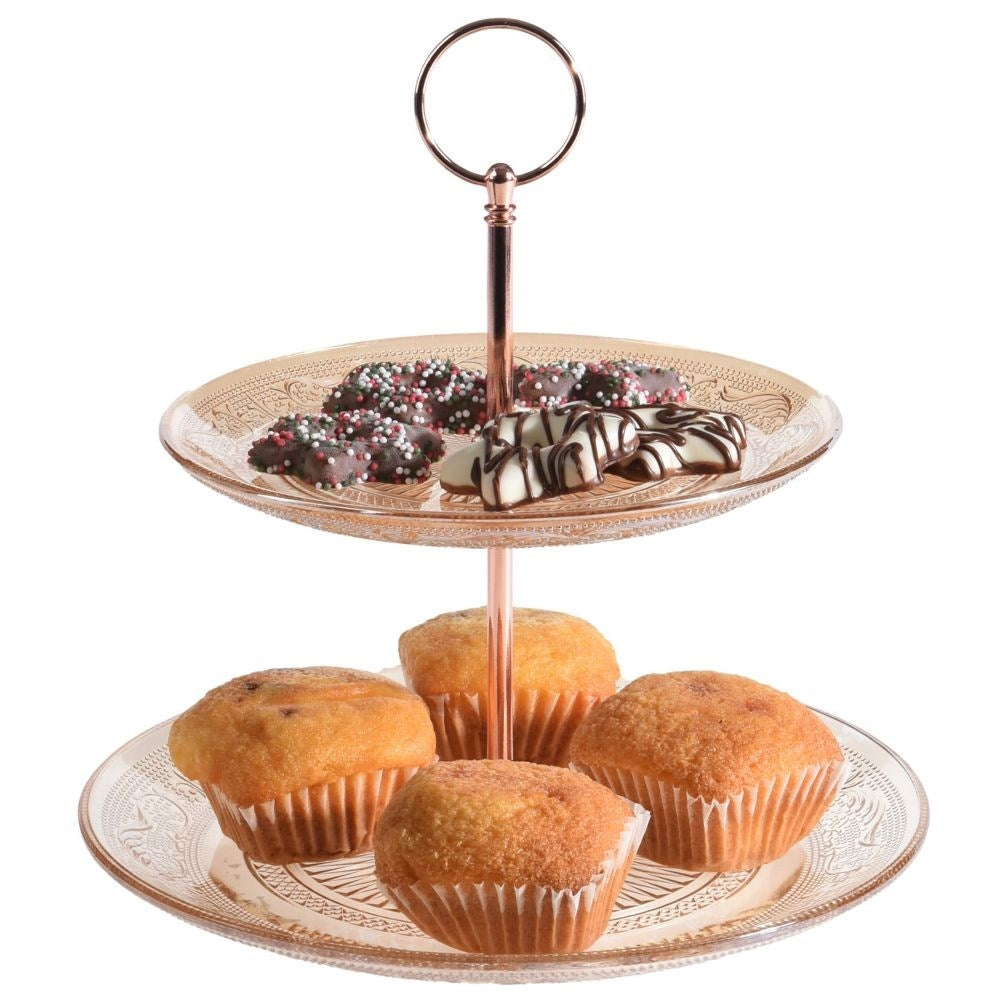 Two-tier serving platter for cakes, fruit and snacks