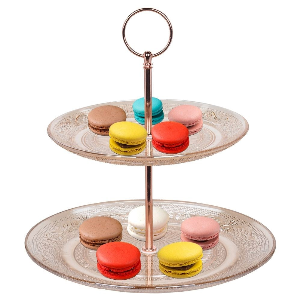 Two-tier serving platter for cakes, fruit and snacks