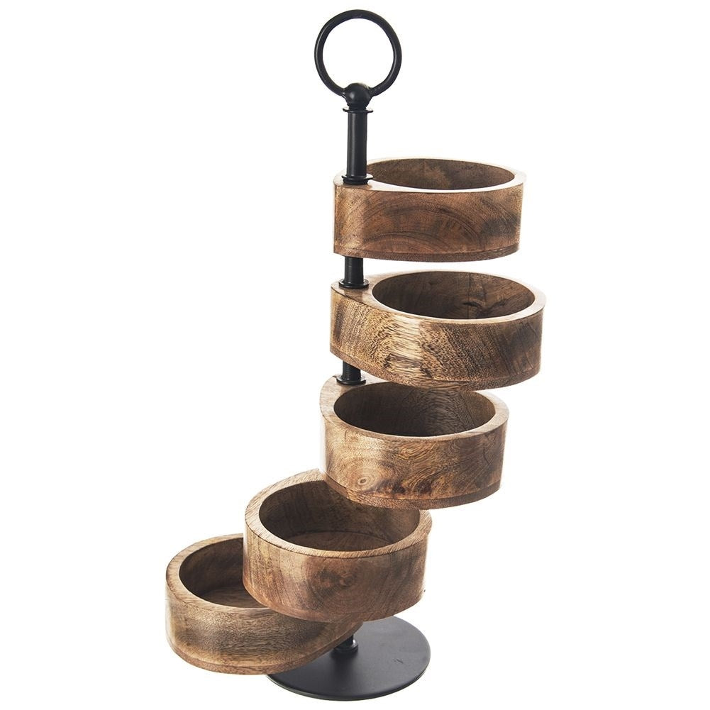 Two-tier serving platter with bowls in mango wood for snacks