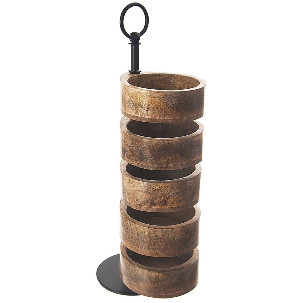 Two-tier serving platter with bowls in mango wood for snacks