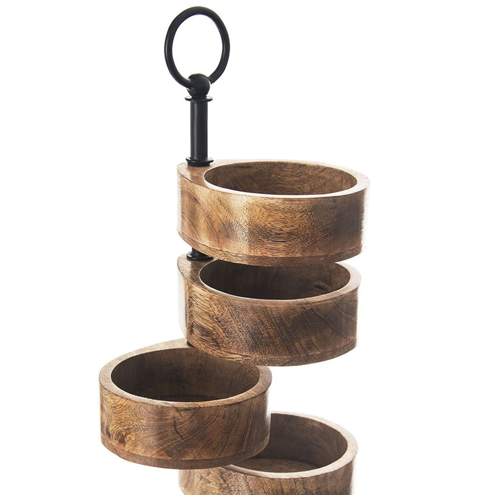 Two-tier serving platter with bowls in mango wood for snacks