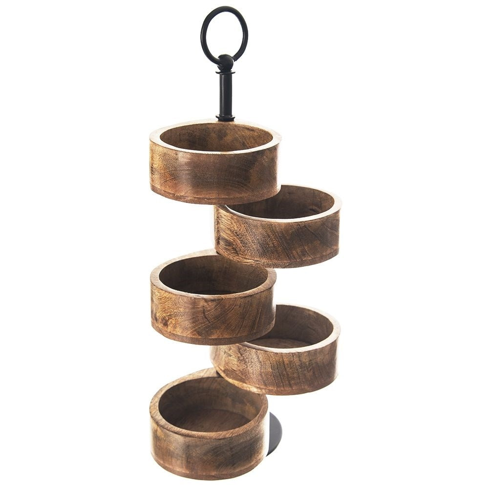 Two-tier serving platter with bowls in mango wood for snacks