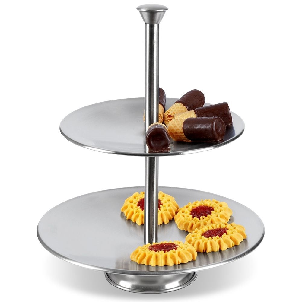 Two-tier stainless steel dish for elegant desserts