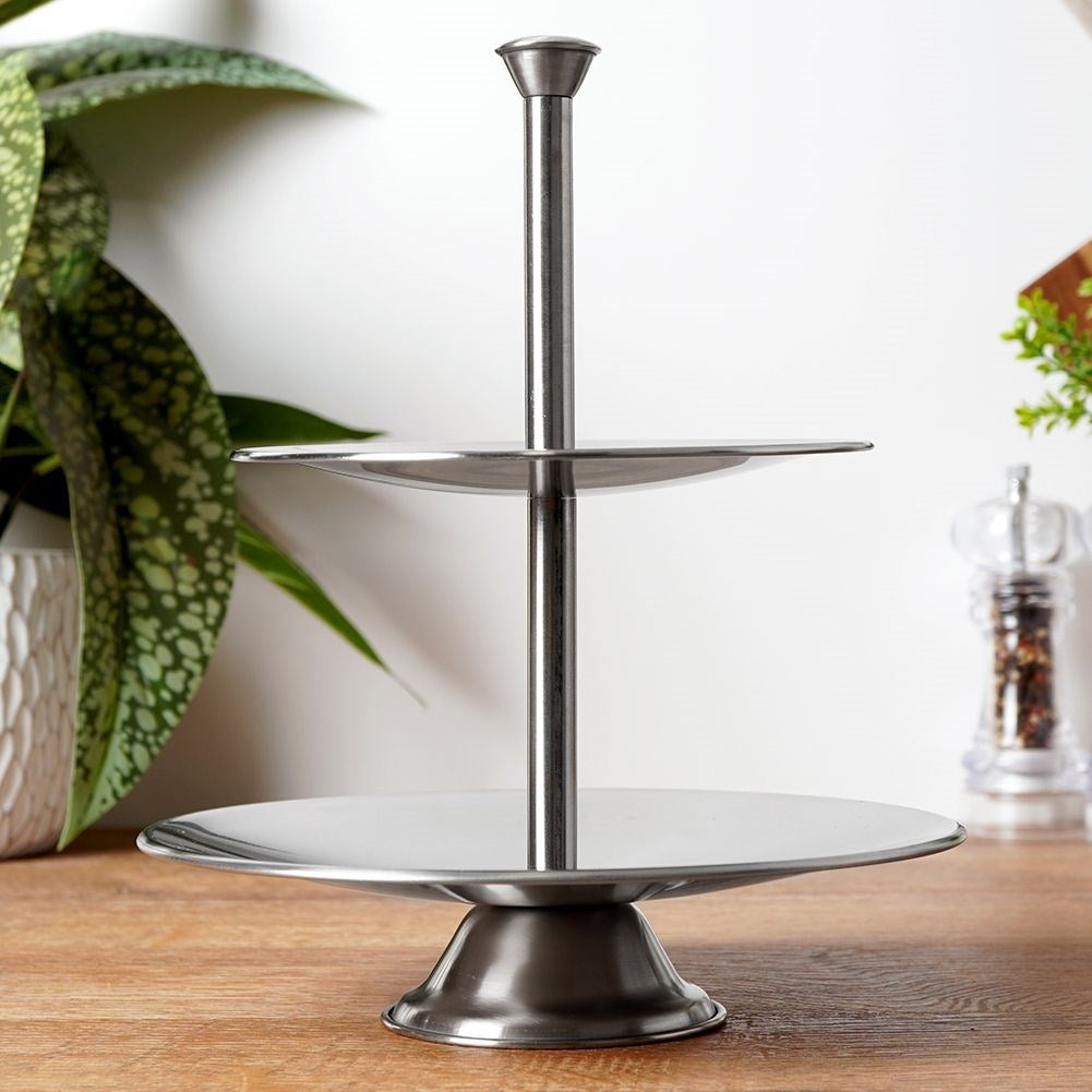 Two-tier stainless steel dish for elegant desserts