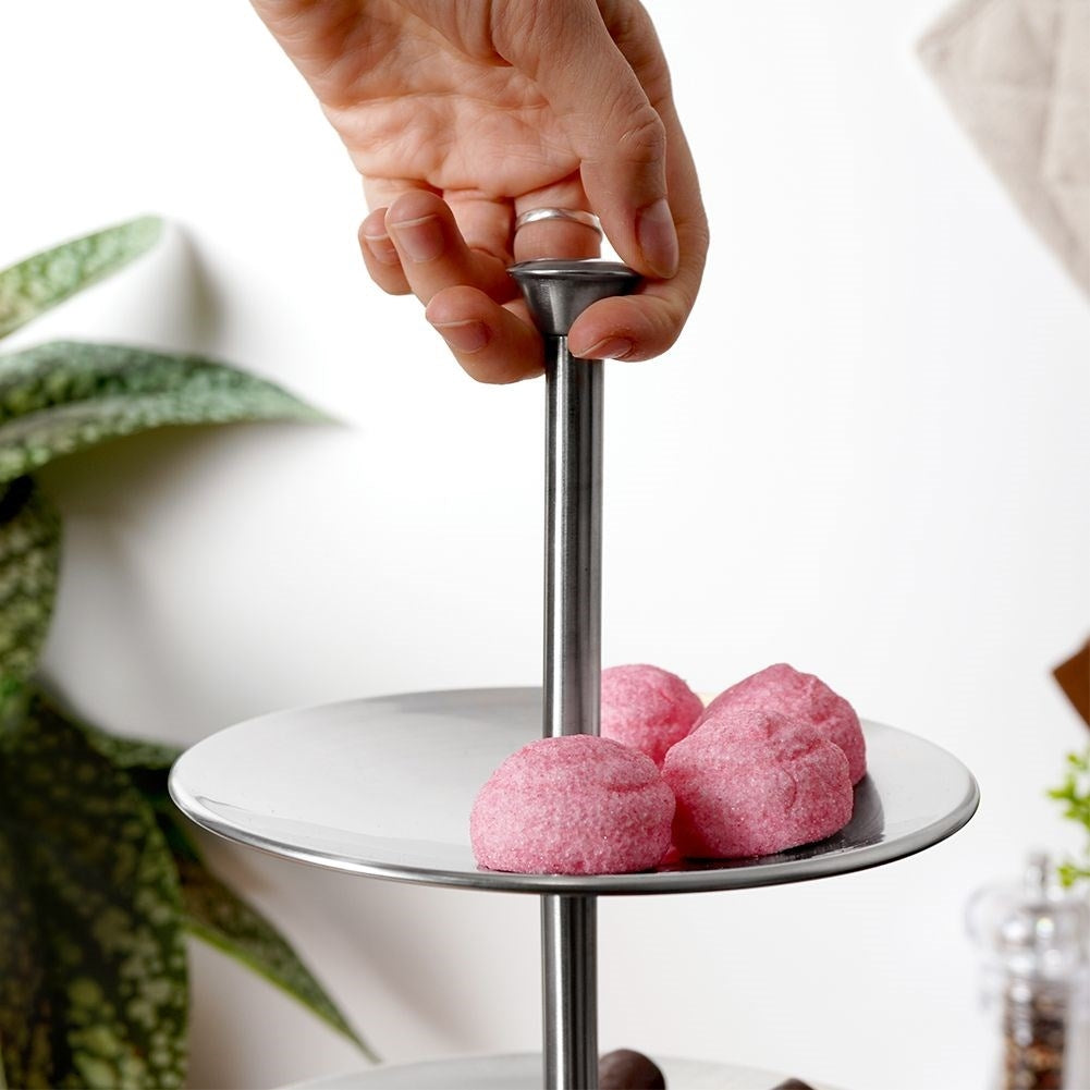 Two-tier stainless steel dish for elegant desserts