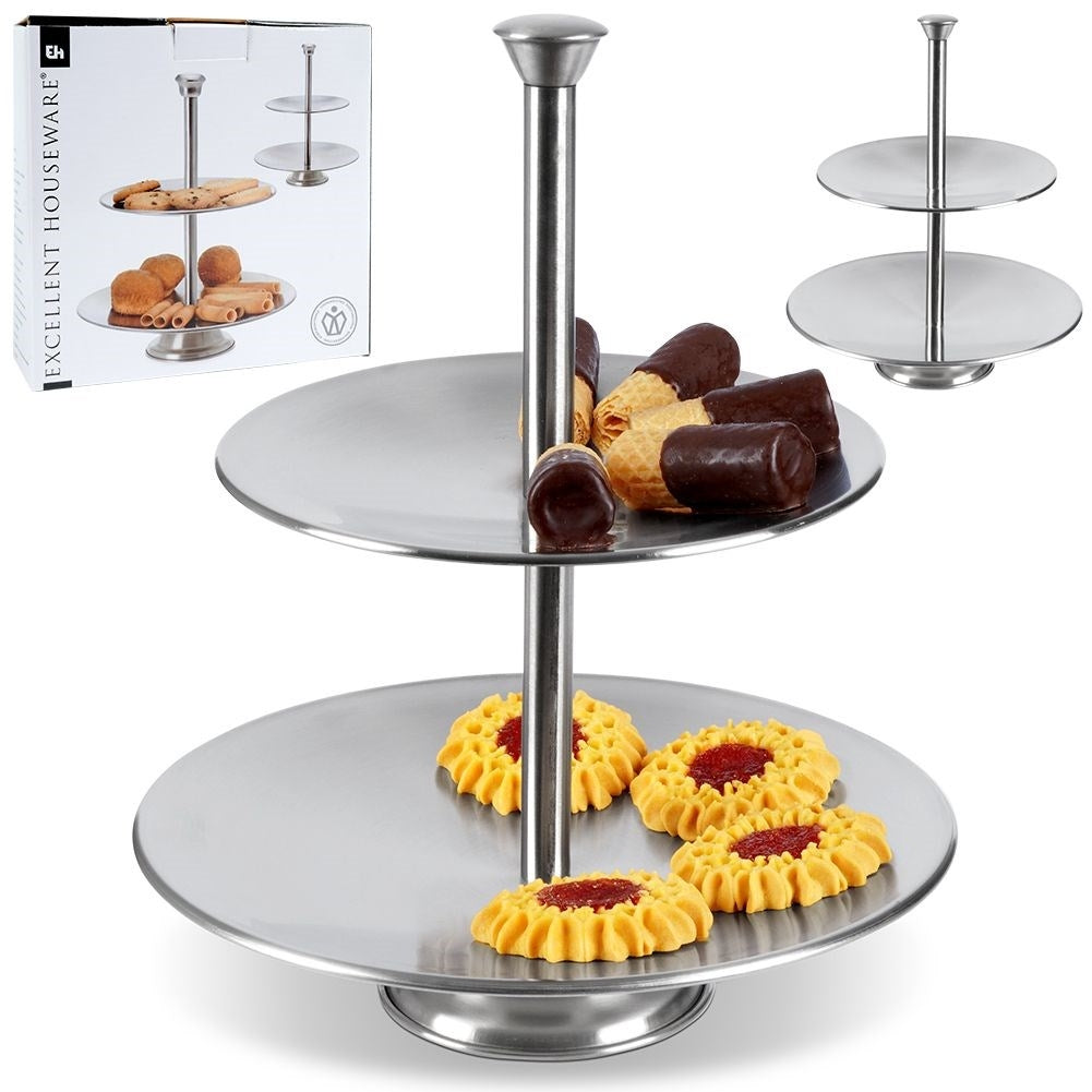 Two-tier stainless steel dish for elegant desserts
