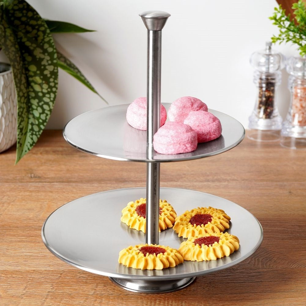 Two-tier stainless steel dish for elegant desserts