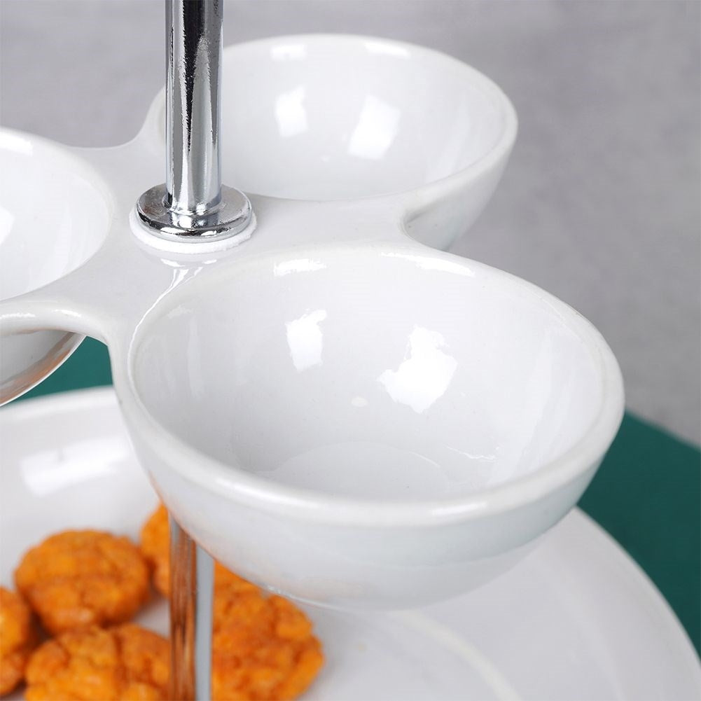 Two-tier tray for cakes, pastries, fruit and snacks