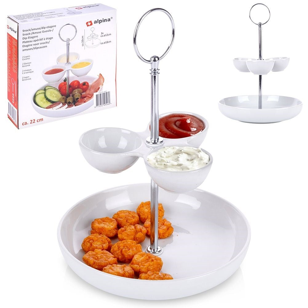 Two-tier tray for cakes, pastries, fruit and snacks