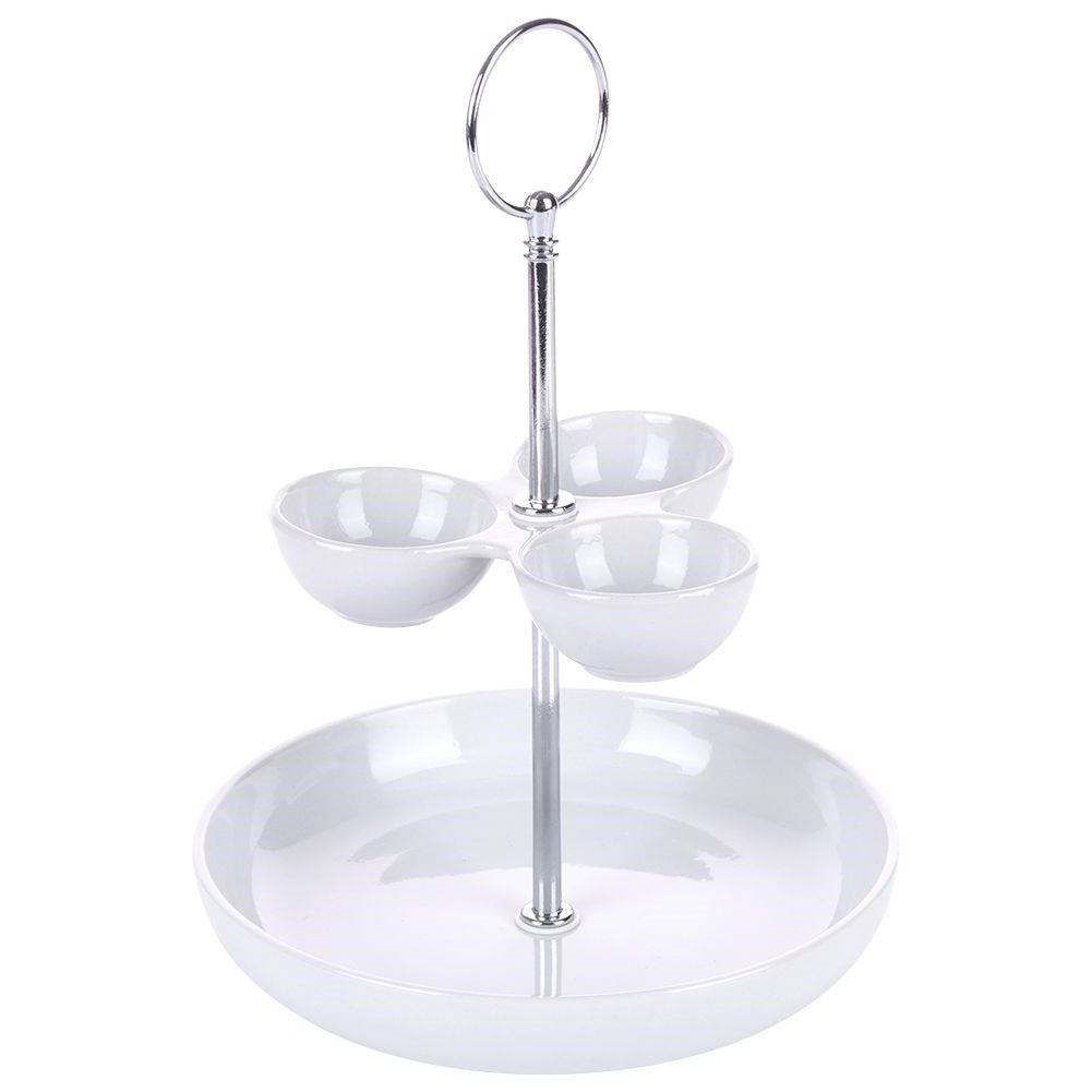 Two-tier tray for cakes, pastries, fruit and snacks