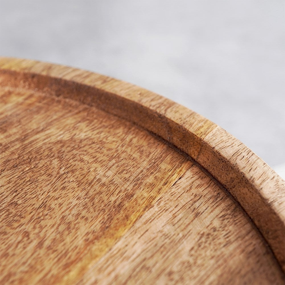 Two-tier tray in mango wood for cakes, fruit and snacks