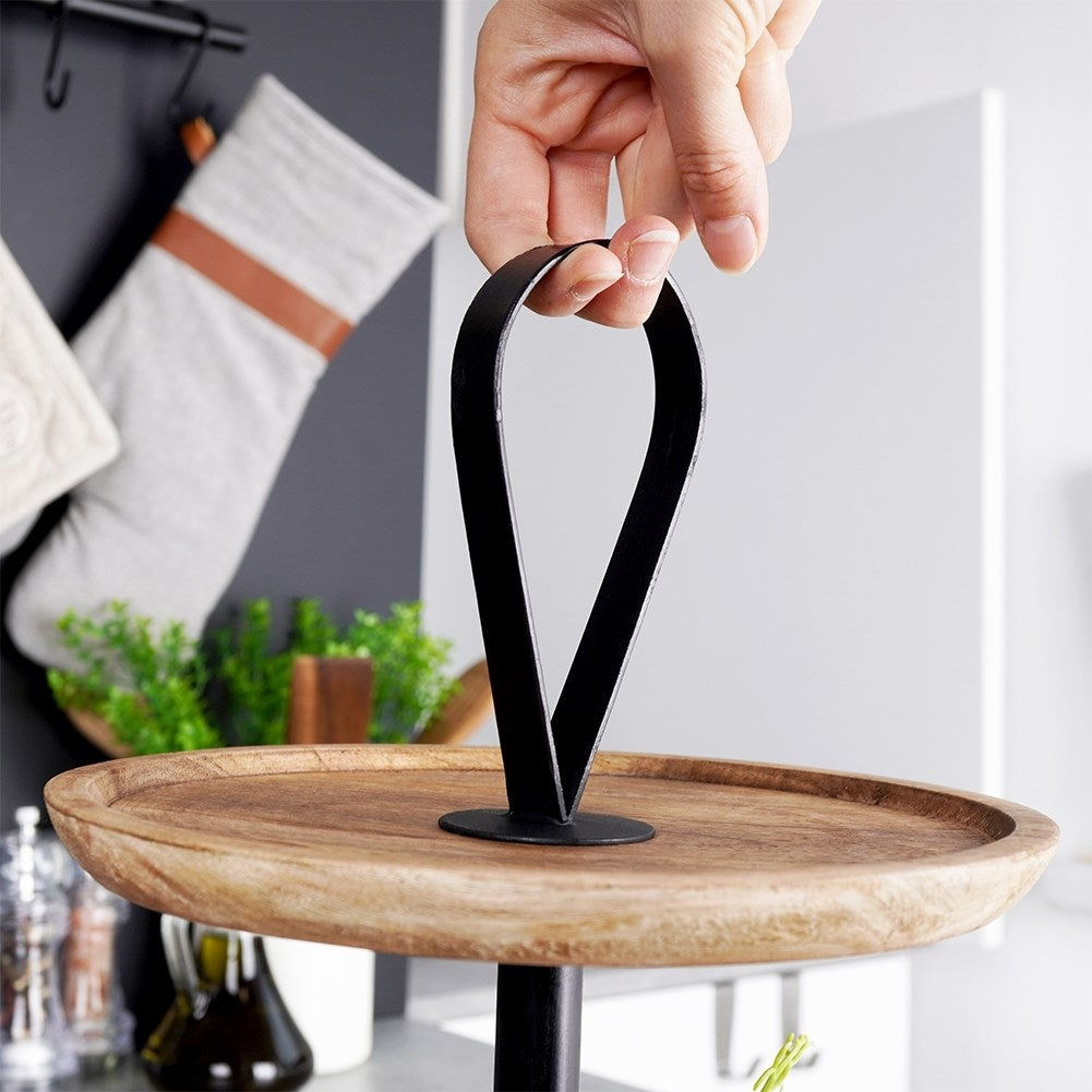 Two-tier tray in mango wood for cakes, fruit and snacks