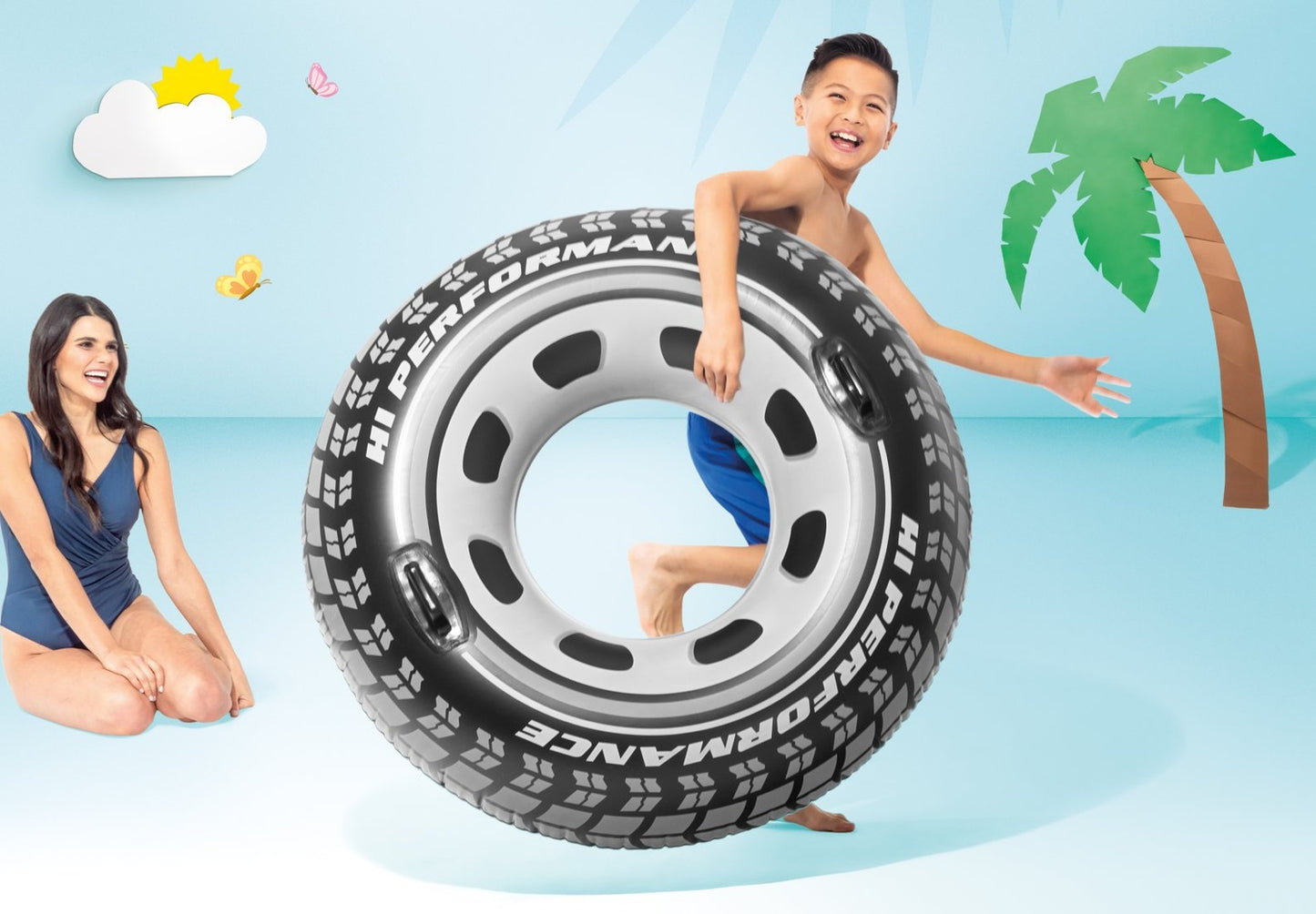 Tyre swimming wheel with handles water mattress 56268 INTEX