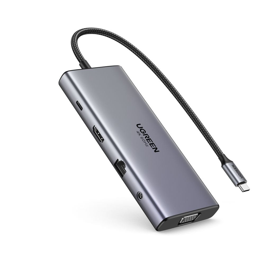 UGREEN 11-in-1 USB-C Hub to 3x USB-C/2x USB-A/HDMI/VGA/RJ45/SD/TF/3.5mm - Gray