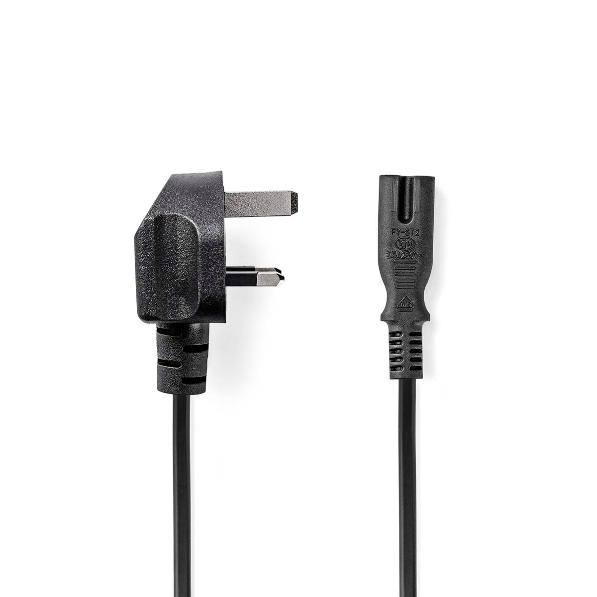 UK Power Cable | UK Male | IEC-320-C7 | 5.00 m | Yes | 2 x 0.75 mm² | Copper | Round | Nickel Plated | UK | PVC | Power plug: Type G | 250 V AC | 3 A | Black