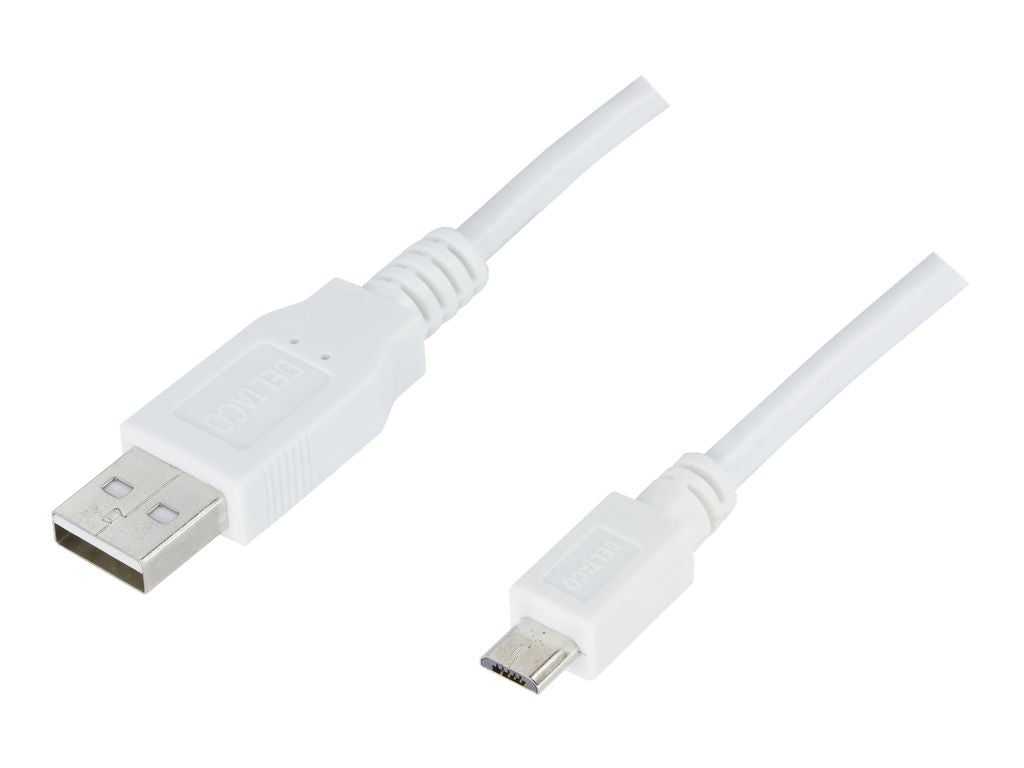 USB 2.0 cable Type A ha - Type Micro B ha, 5-pin, for charging/data transfer to mobile phones/PDA, 3m, White